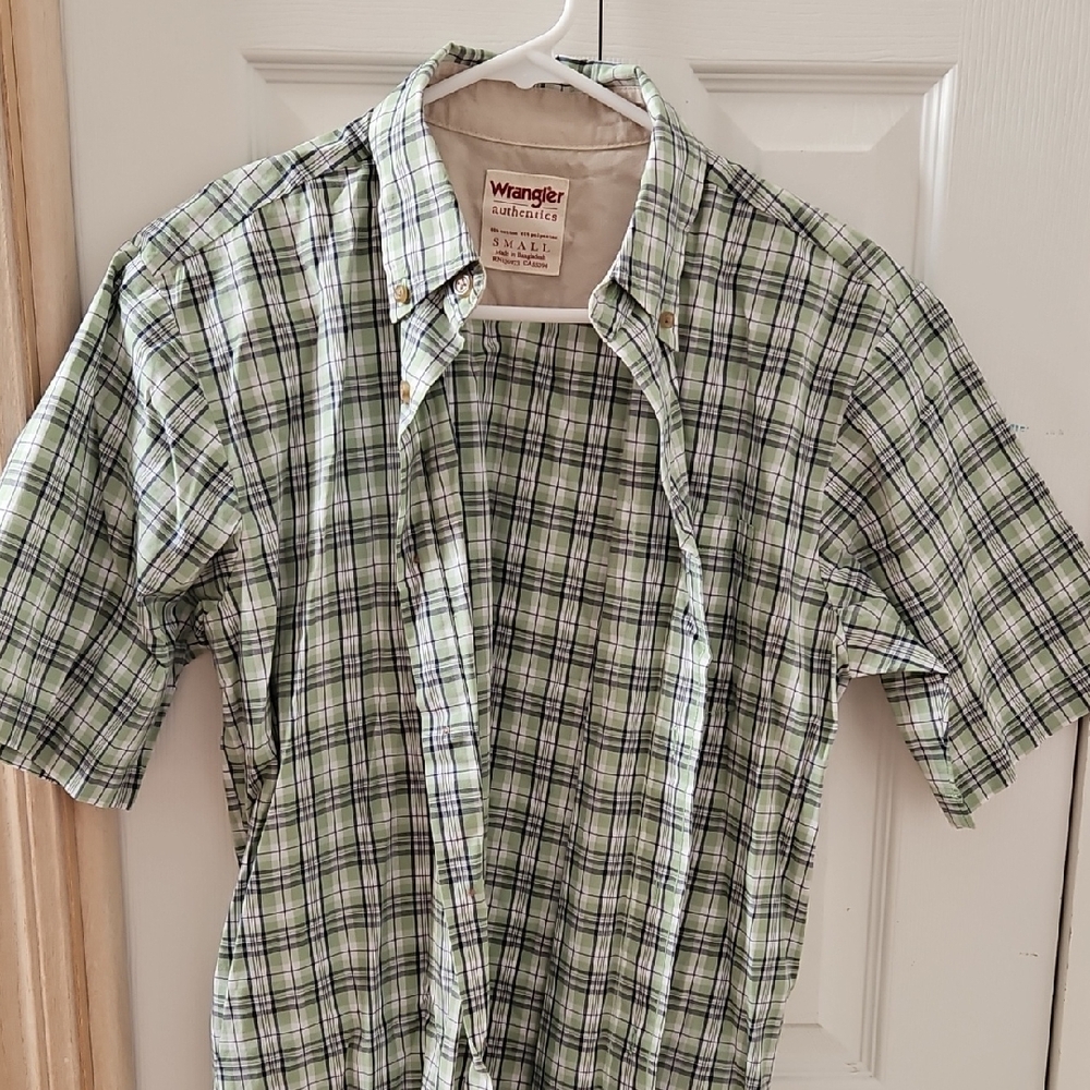 Wrangler Green Casual Button Down Shirt Lightweight Plaid